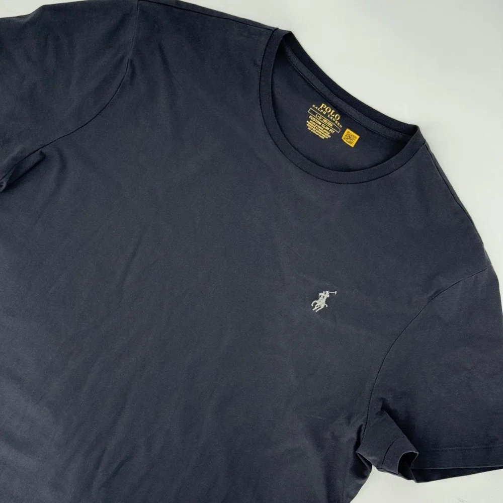 Polo Ralph Lauren Mens Custom Slim Fit Navy Blue Short Sleeve T-Shirt Size L‎